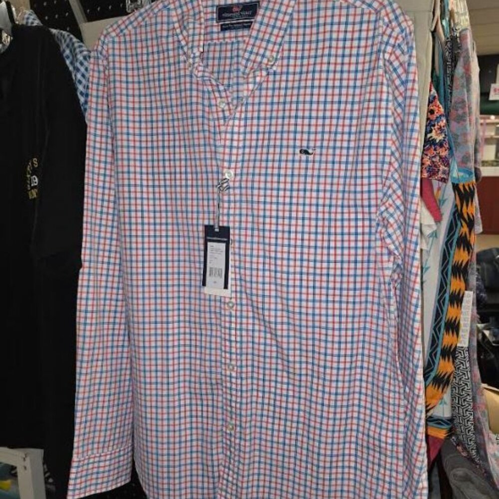 NWT MEN'S VINEYARD VINES SLIM FIT WHALE SHIRT SANDY CAY CHECK SIZE MEDIUM